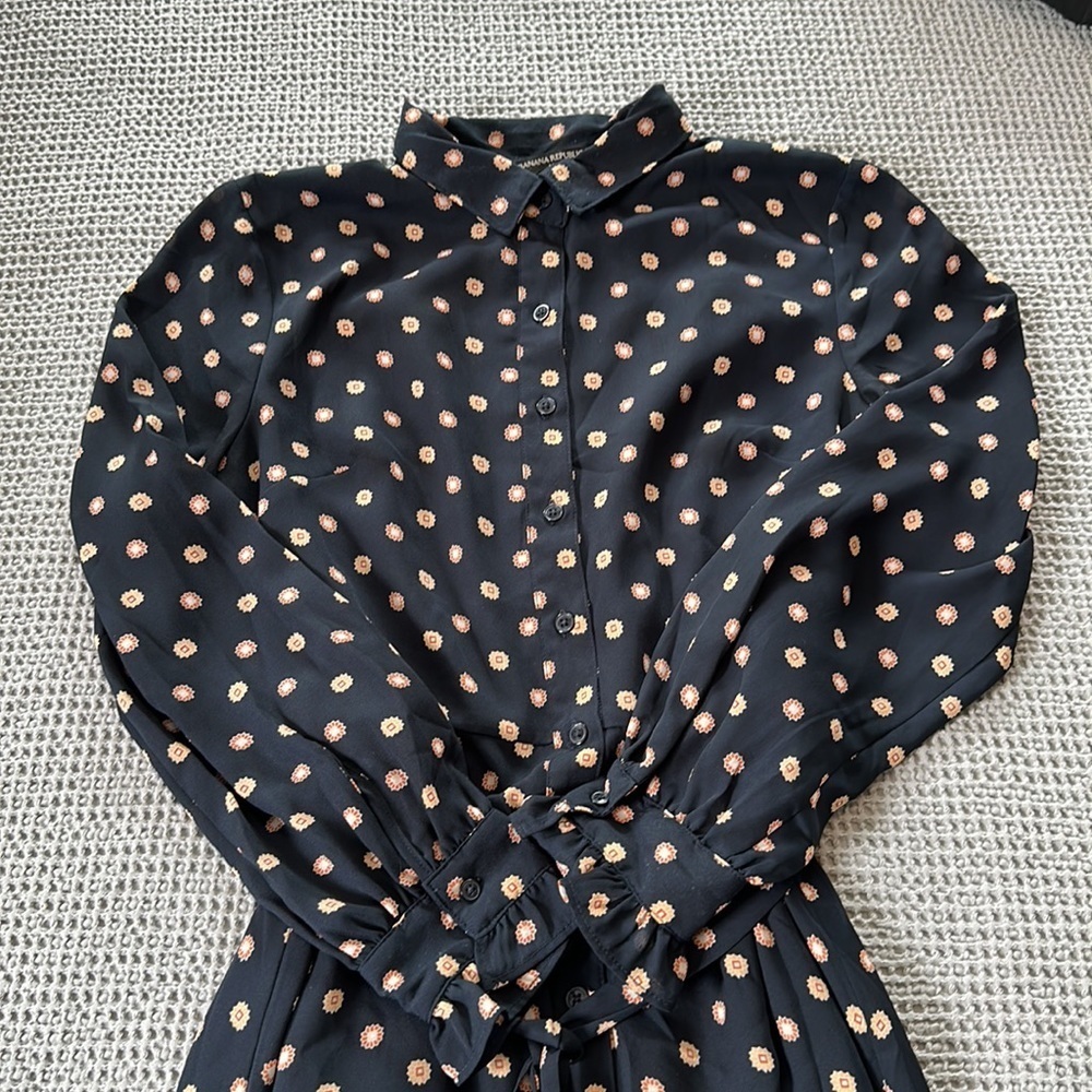 Banana Republic Belted Polka Dot Shirt Dress – Navy/Orange – Size 6 - Picture 4 of 7